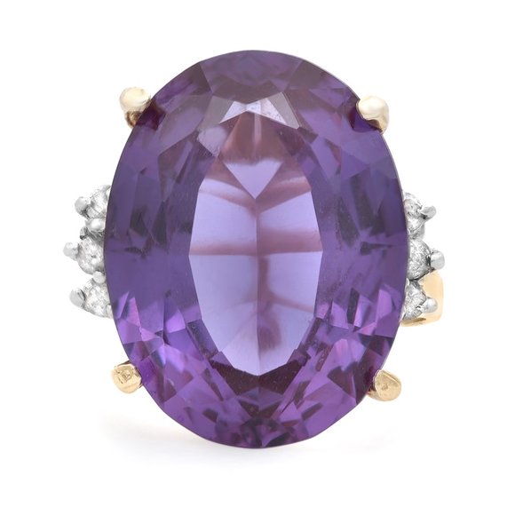 Rachel Koen Purple Amethyst & Diamond Cocktail Ring 14K Yellow Gold Size 5.5